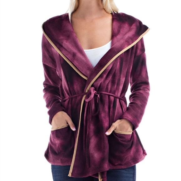 3 LEFT! Plum and white tie dye hoodie cardigan - Picture 6 of 6